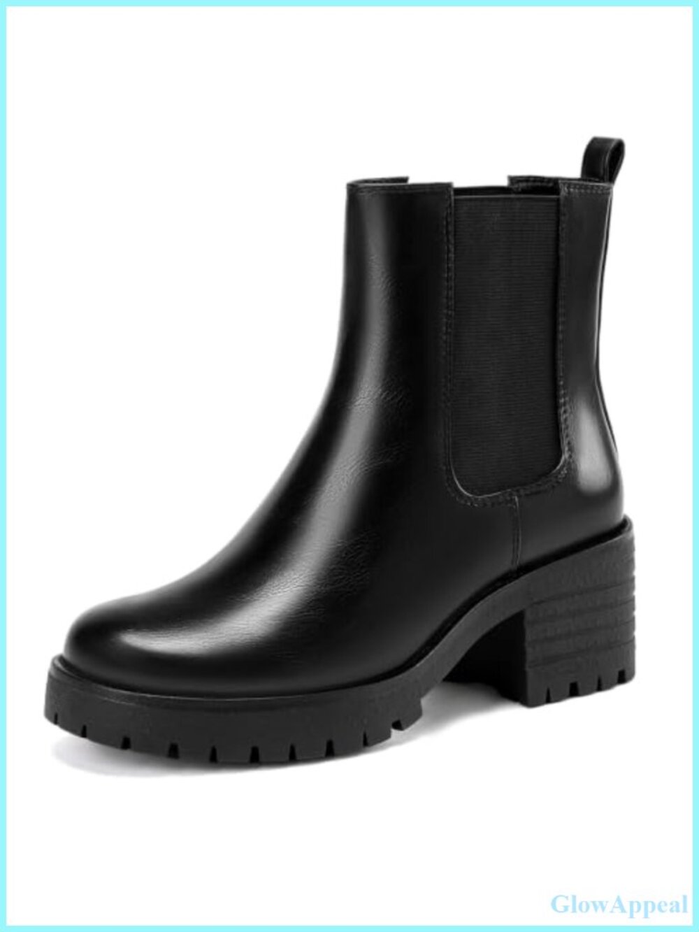 Faux Leather Wide Fit Chunky Heel Ankle Boots Slip On Chelsea